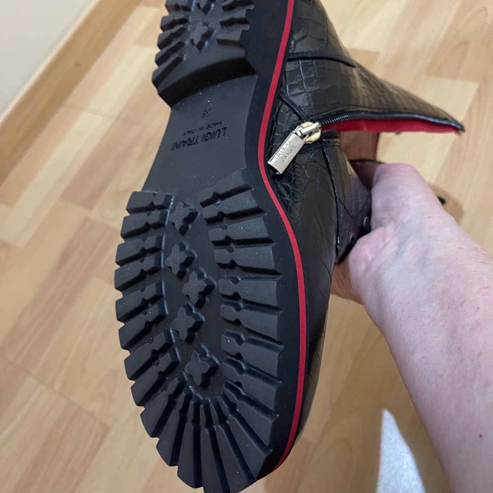 Stunning Black Crocodile Pattern Women's Combat Boots with Red Accents. - Picture 8 of 11
